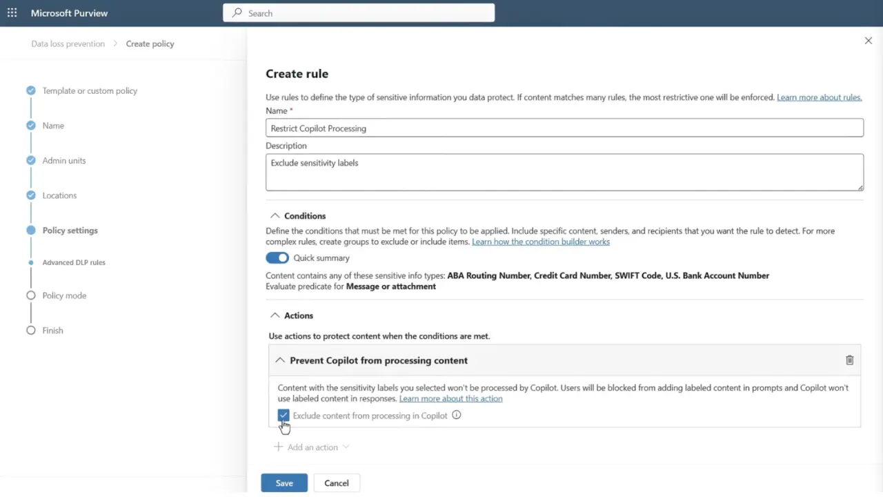 Purview DLP Microsoft 365 Copilot location