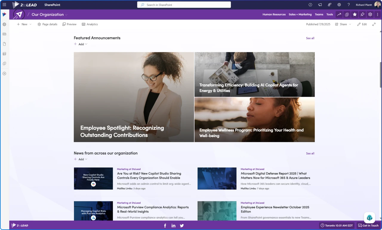Example of a SharePoint department site