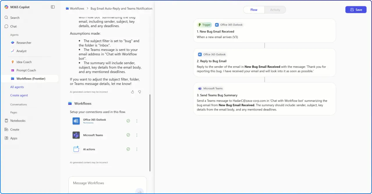 Microsoft 365 Copilot Workflows (Frontier)