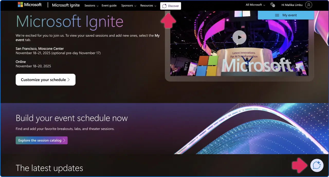 Event Assistant on Microsoft Ignite site