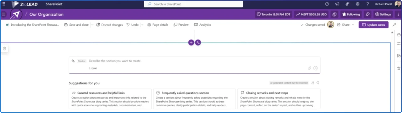SharePoint AI Powered Sections