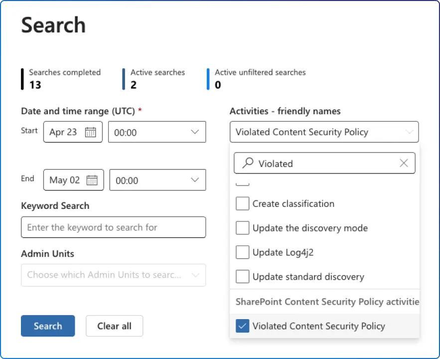 Microsoft Purview audit Violated Content Security Policy in SharePoint