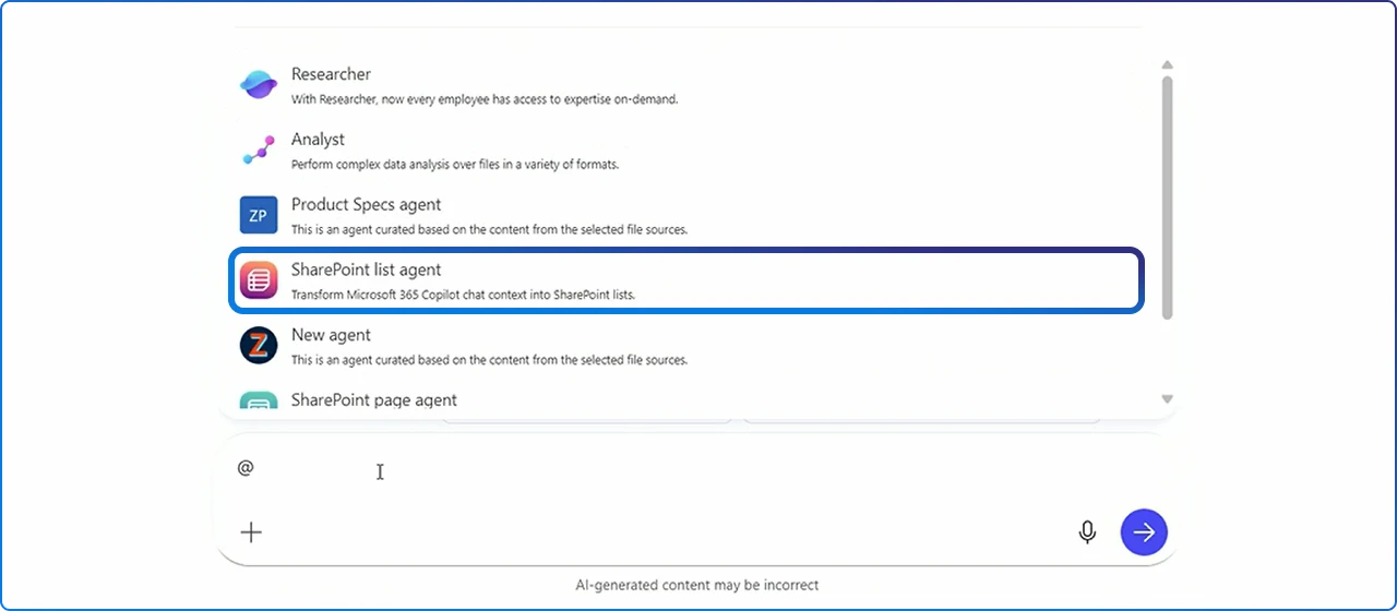 SharePoint List Agent