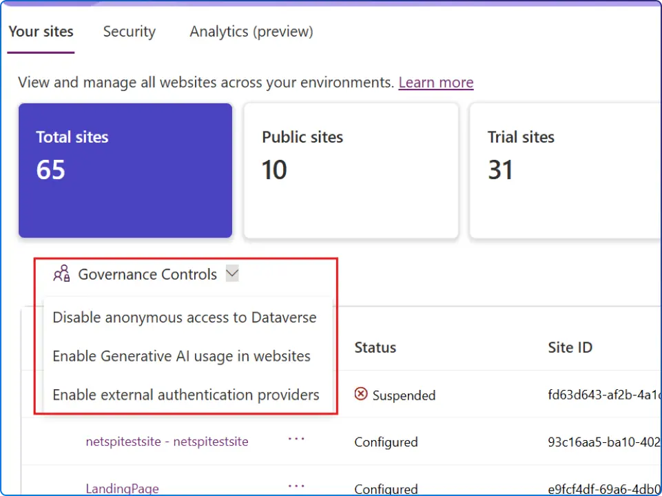 Power Platform admin center governance controls