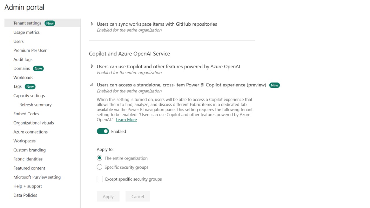 Admin portal tenant settings in Microsoft Fabric