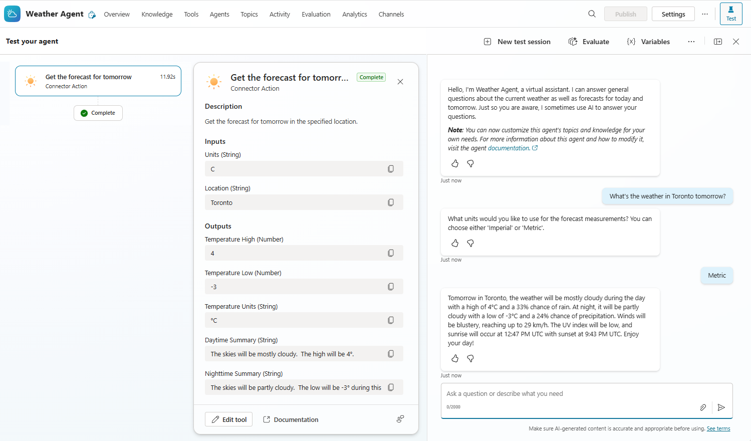 Microsoft Copilot Studio tool node details