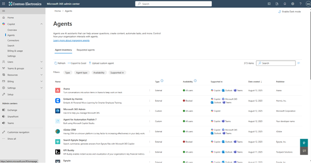 Microsoft 365 admin center agent inventory
