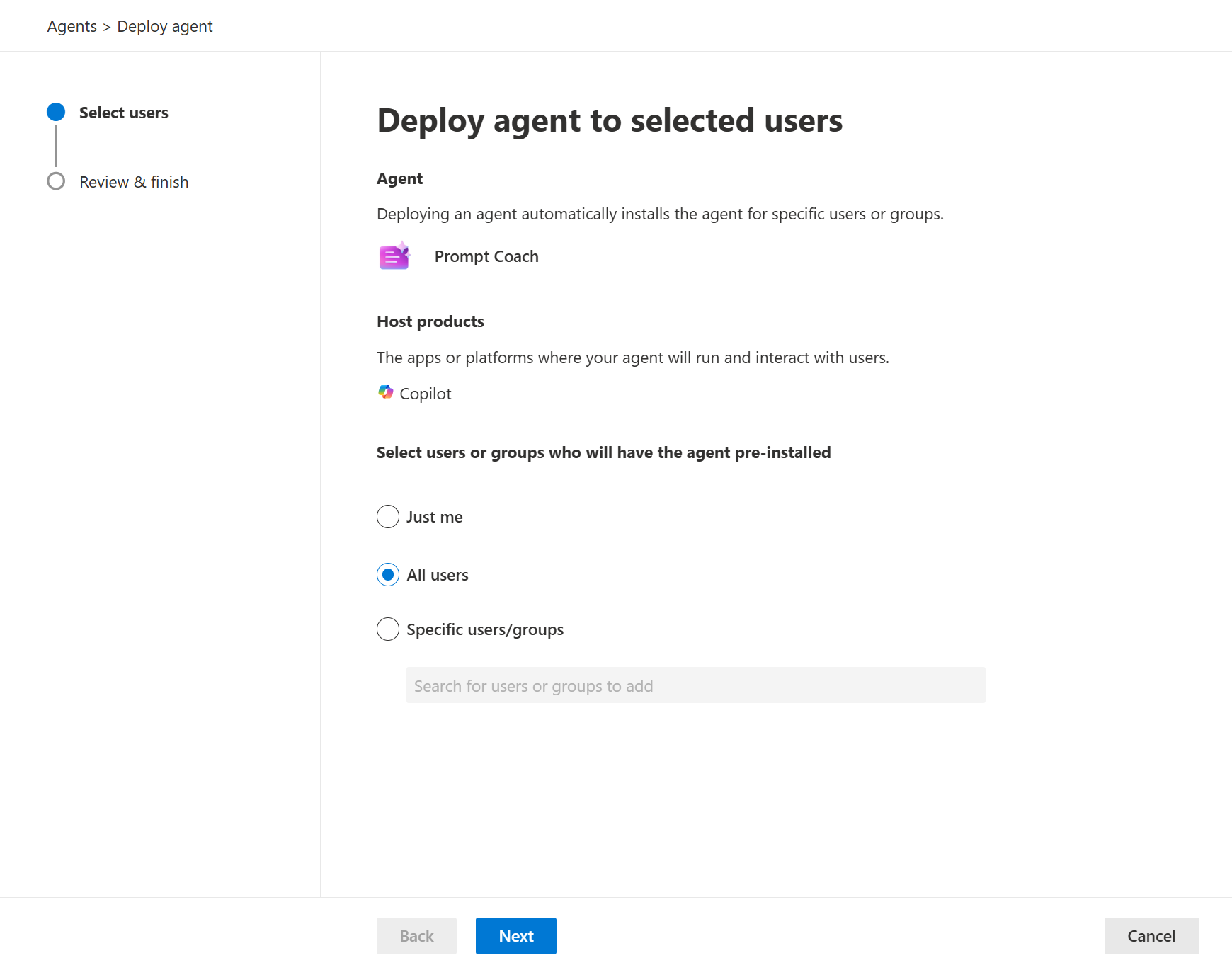 Deploy agent to selected users