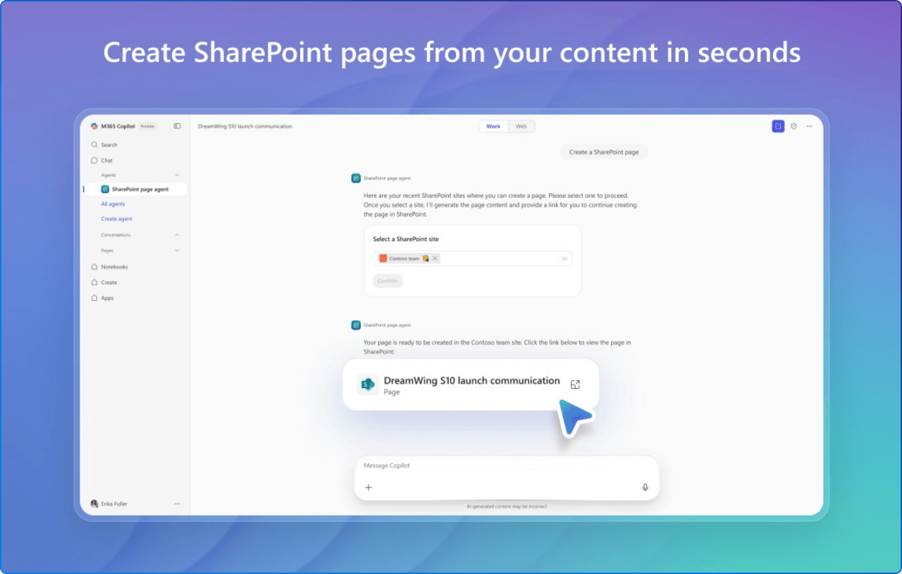 Create SharePoint pages from your content in seconds