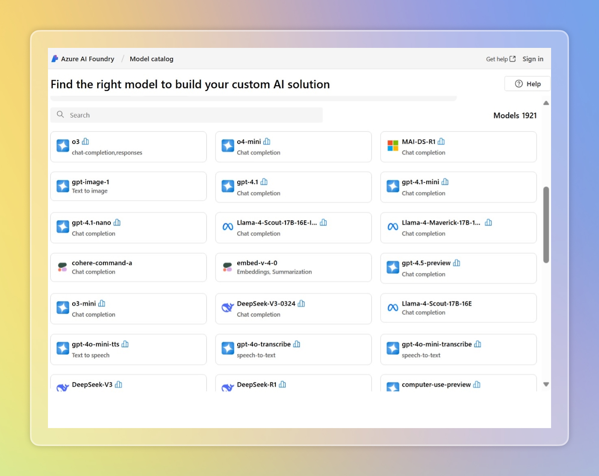 Microsoft Foundry model catalog screenshot