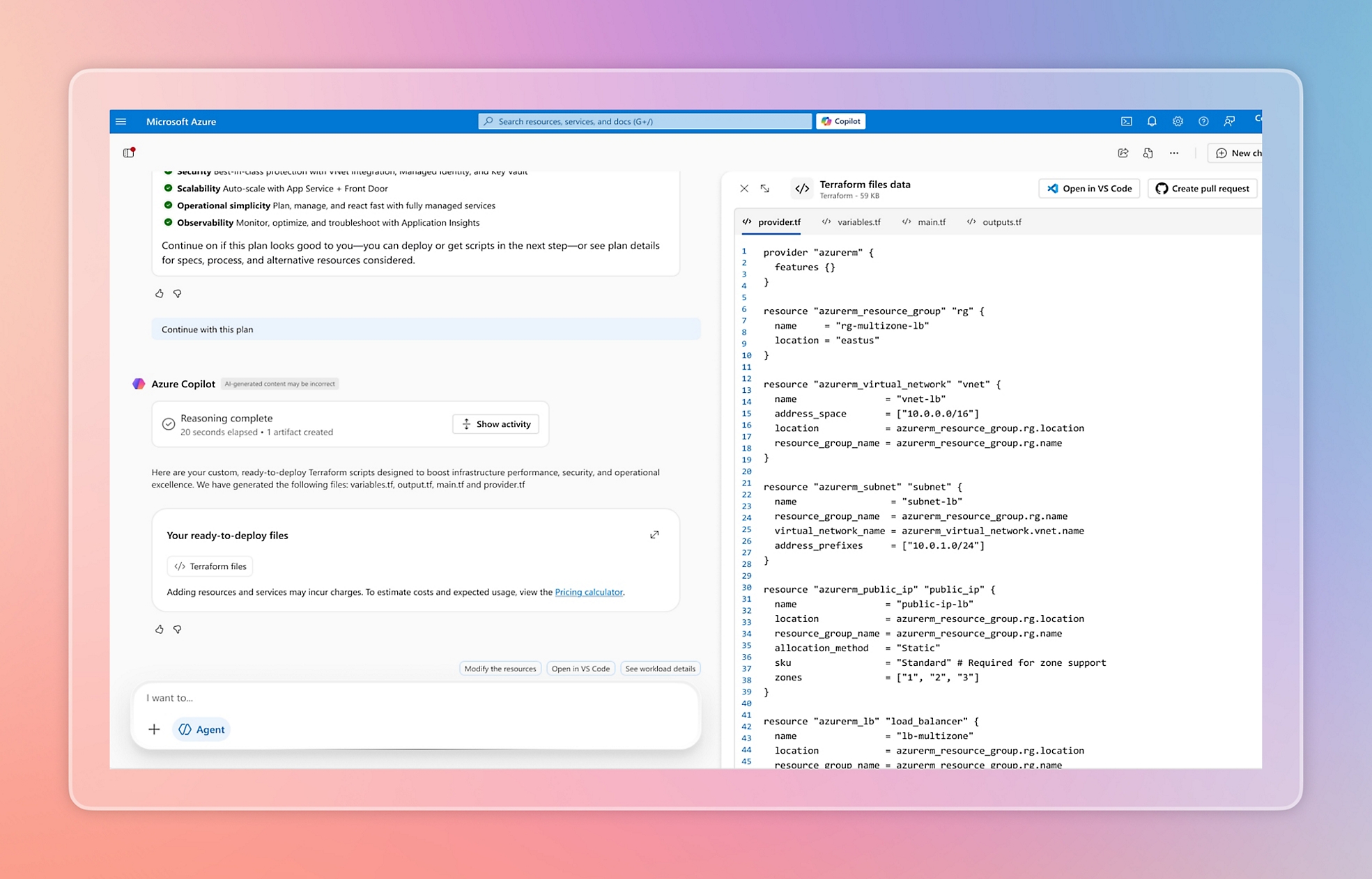 Azure Copilot deployment and infrastructure workflow