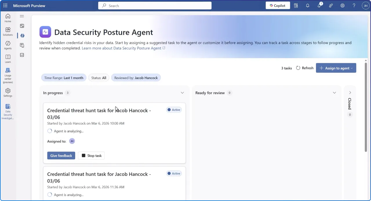 Microsoft Purview Data Security Posture Agent dashboard