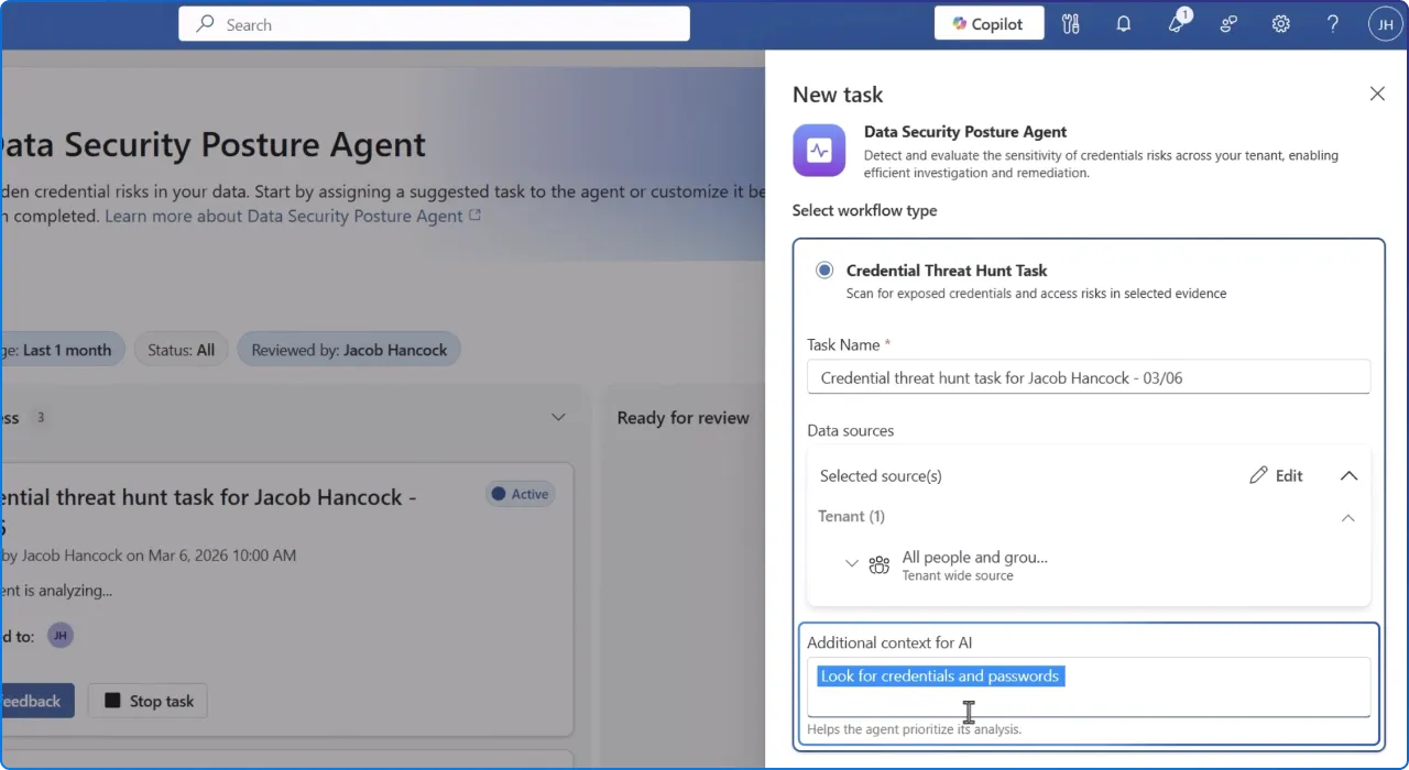Data Security Posture Agent credential threat hunt task