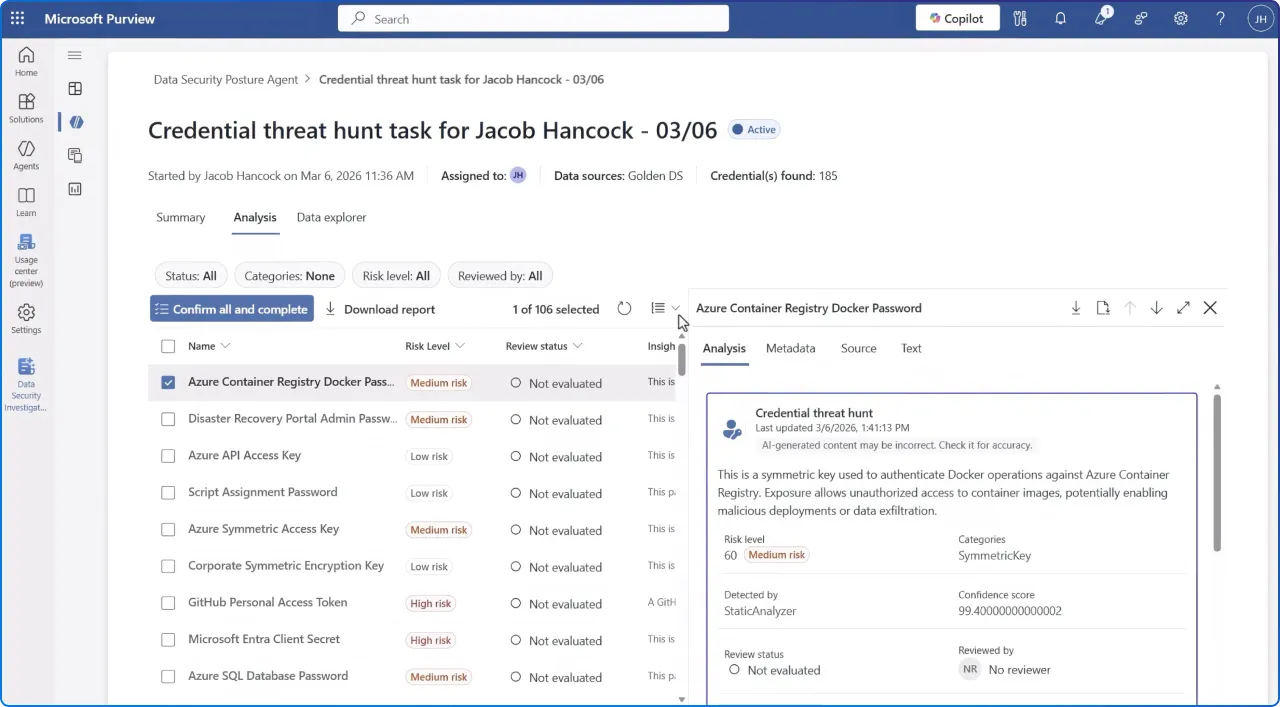 Data Security Posture Agent credential threat hunt