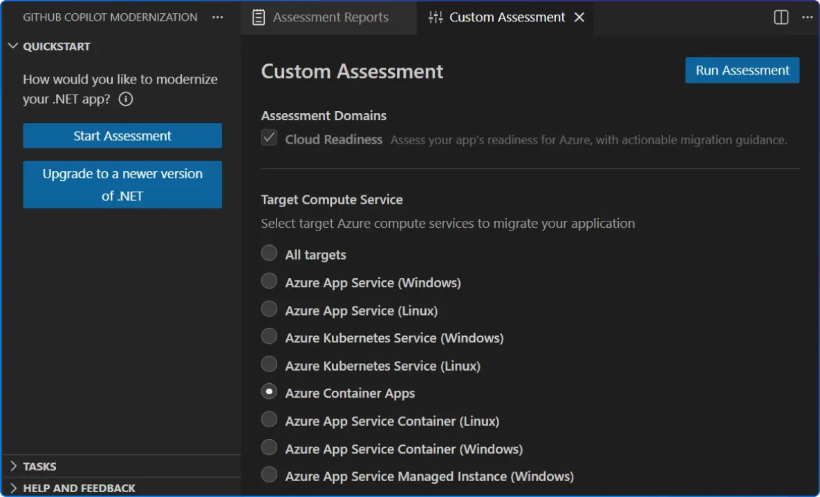 GitHub Copilot Modernization custom assessment