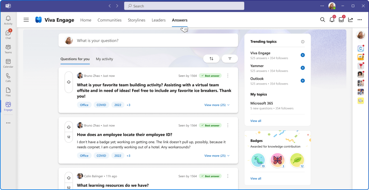 A screen capture of Viva Engage
