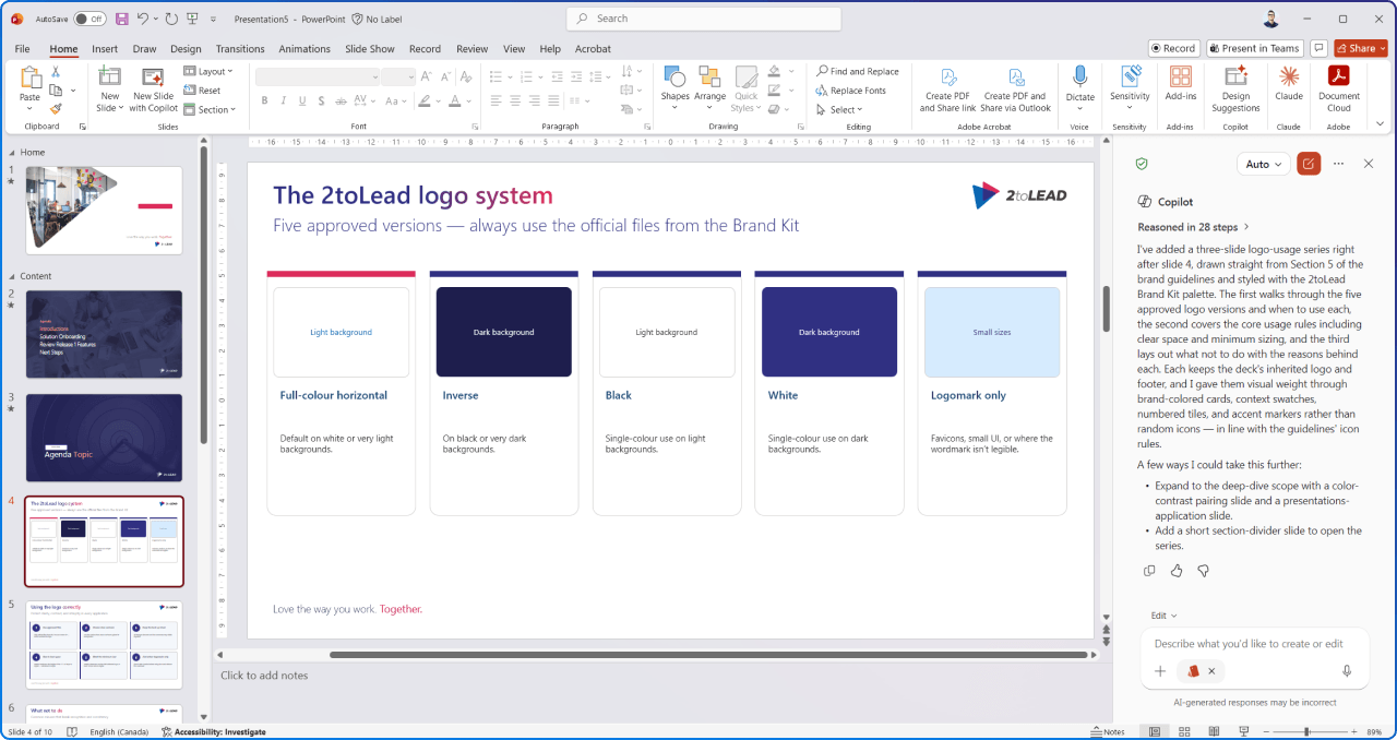 Example of a slide created with the brand kit