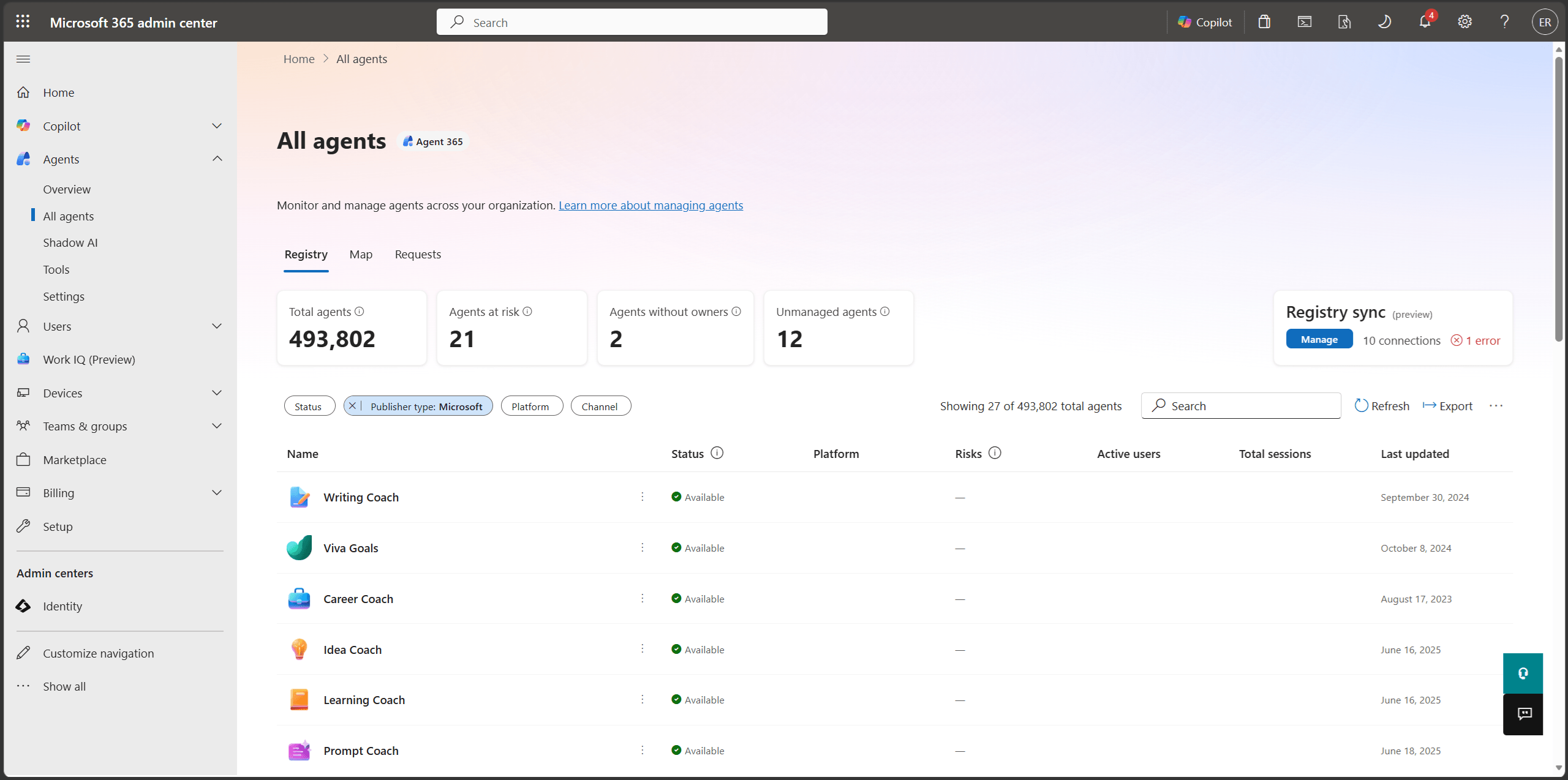 Agent registry in Microsoft Copilot's Agent 365