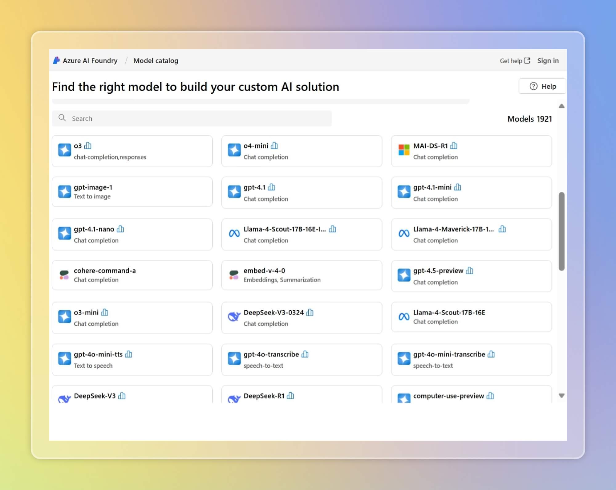 Microsoft Foundry model catalog screenshot
