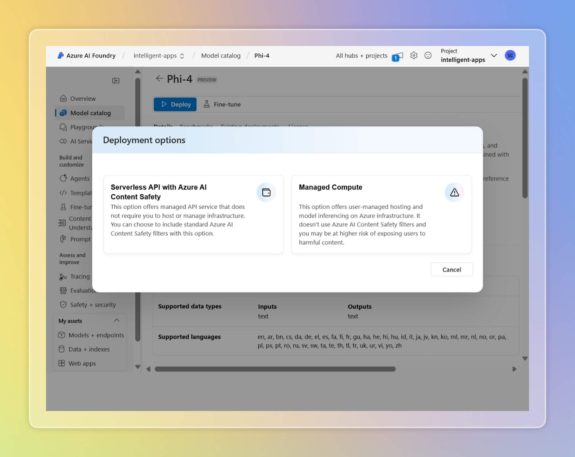 Microsoft Foundry deployment options screenshot