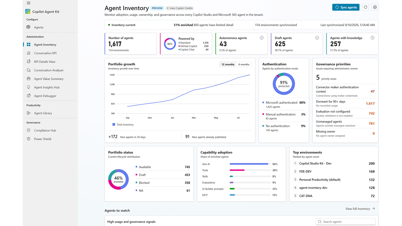 Agent Inventory V2 dashboard in Copilot Agent Kit