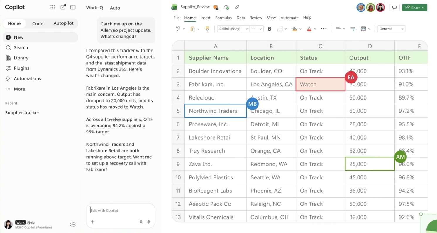 Microsoft Excel in Copilot Home