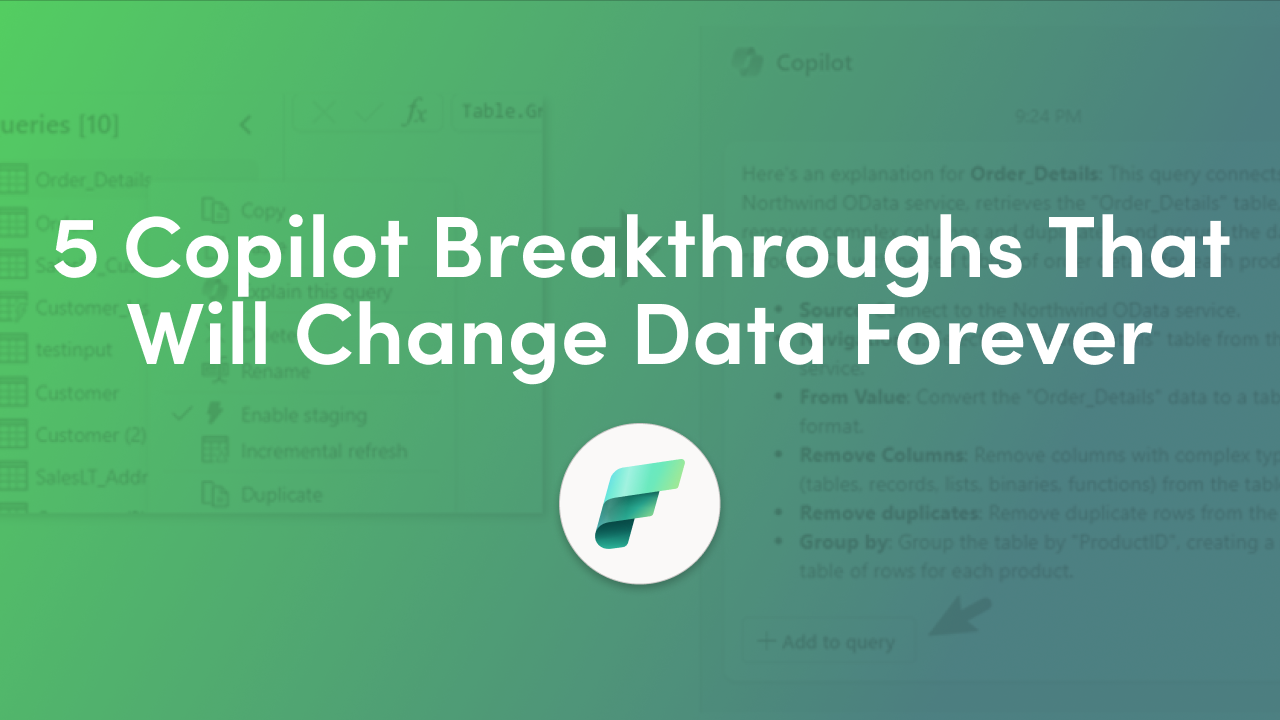 Copilot in Fabric Data Factory adds five features, from natural language Get Data and AI-built columns to plain-language dataflow and pipeline explanations.
