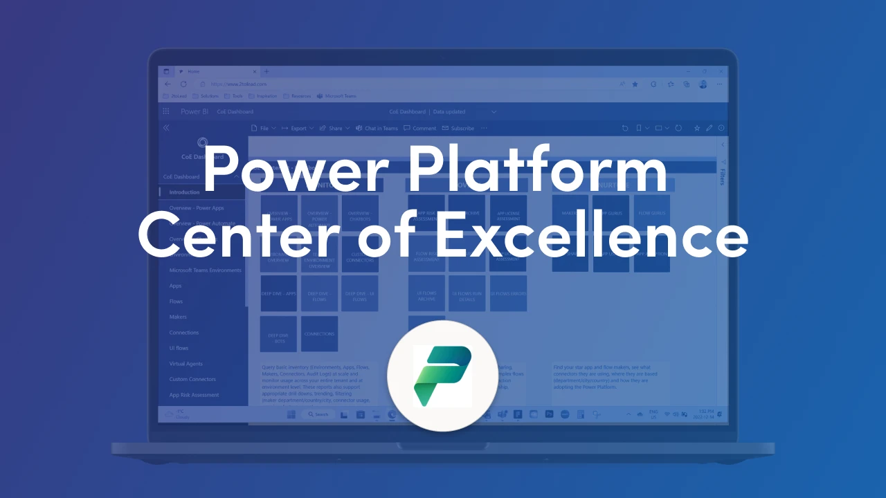 Set up a Power Platform Center of Excellence: define scope, build a cross-functional team, enforce DLP governance, and extend the CoE Starter Kit reports.