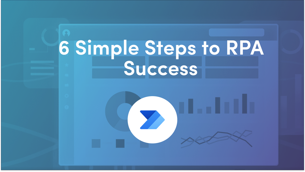RPA implementation in six stages: choose processes to automate, design the blueprint, build and test bots, deploy, then monitor and maintain them over time.