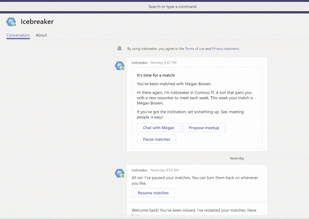 A screen capture of Microsoft Teams Messaging 
