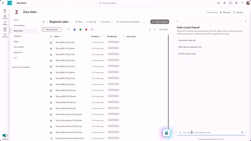 SharePoint saves context for preferences and rules, then applies it across the team