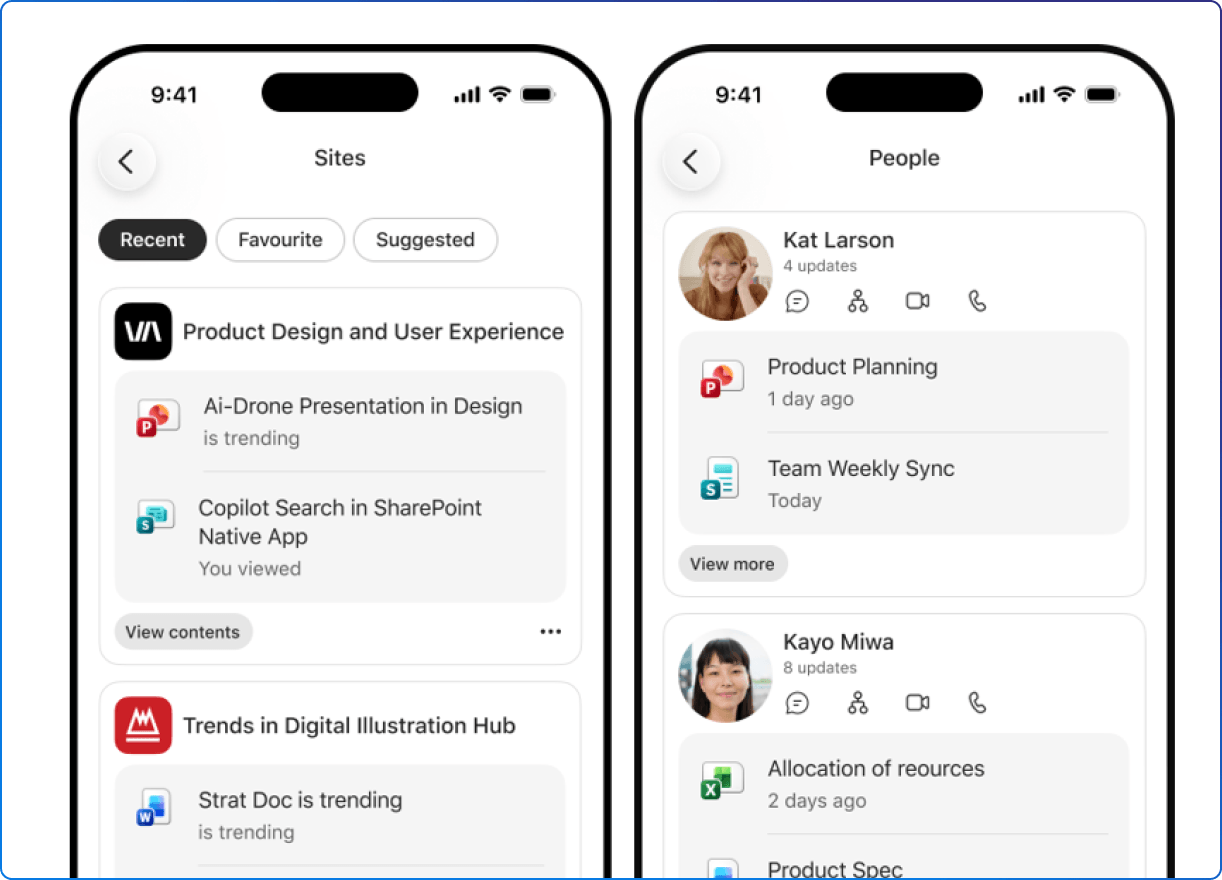 SharePoint mobile app sites and people pages