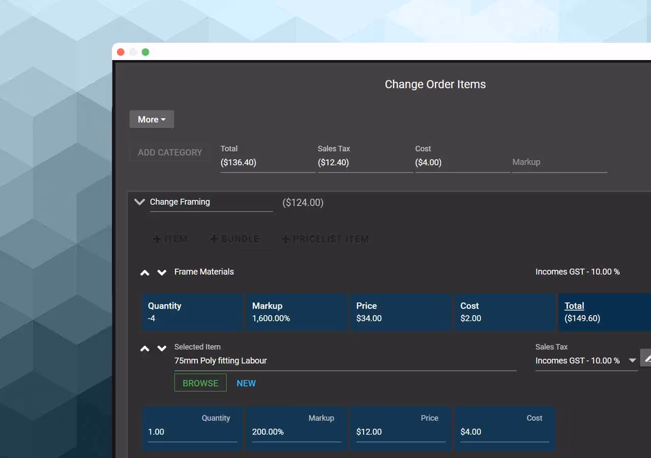 Screen showing bundles