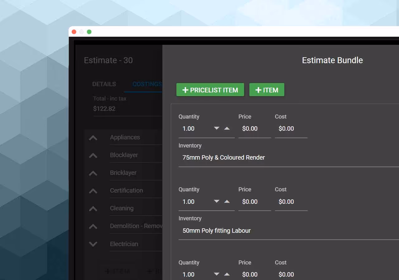 Screen showing bundles