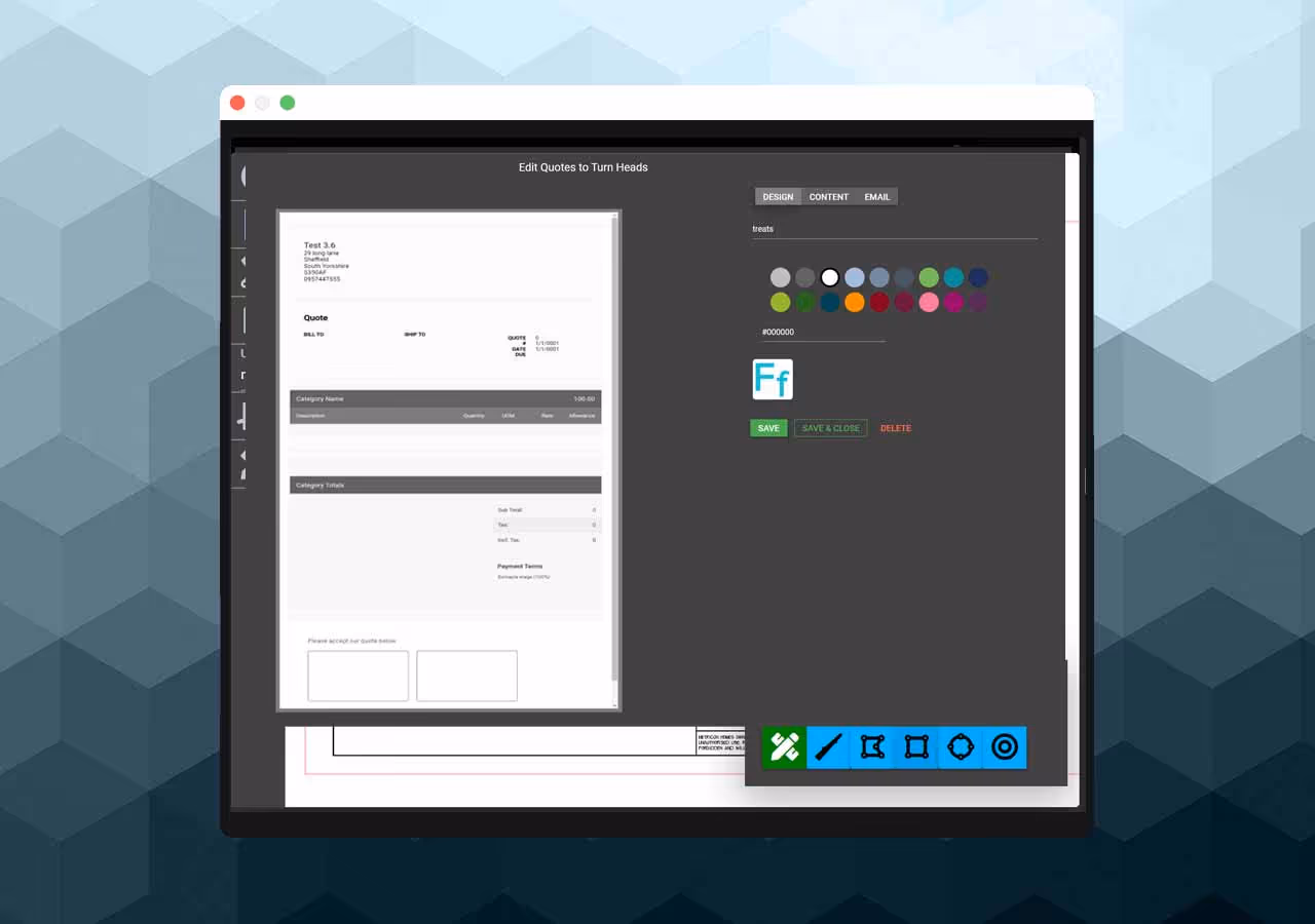 Screen showing categories