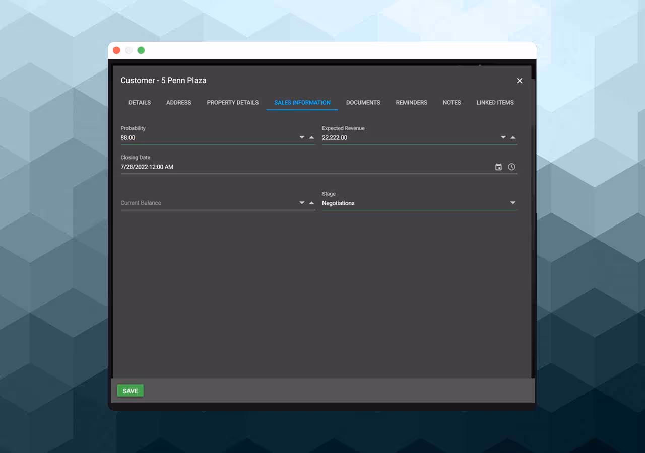 CRM screen