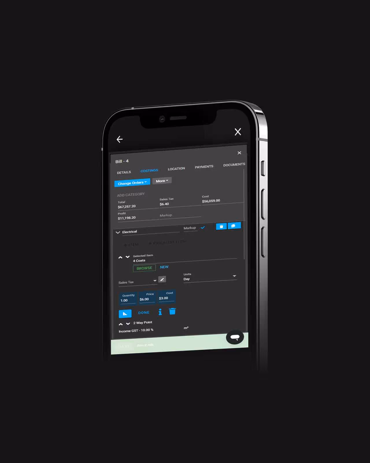 Invoicing screens