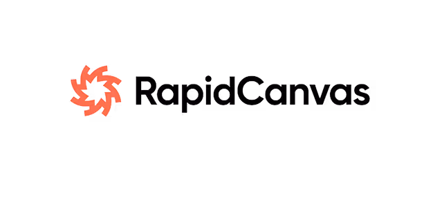 RapidCanvas logo with stylized red circular graphic to the left of black text.