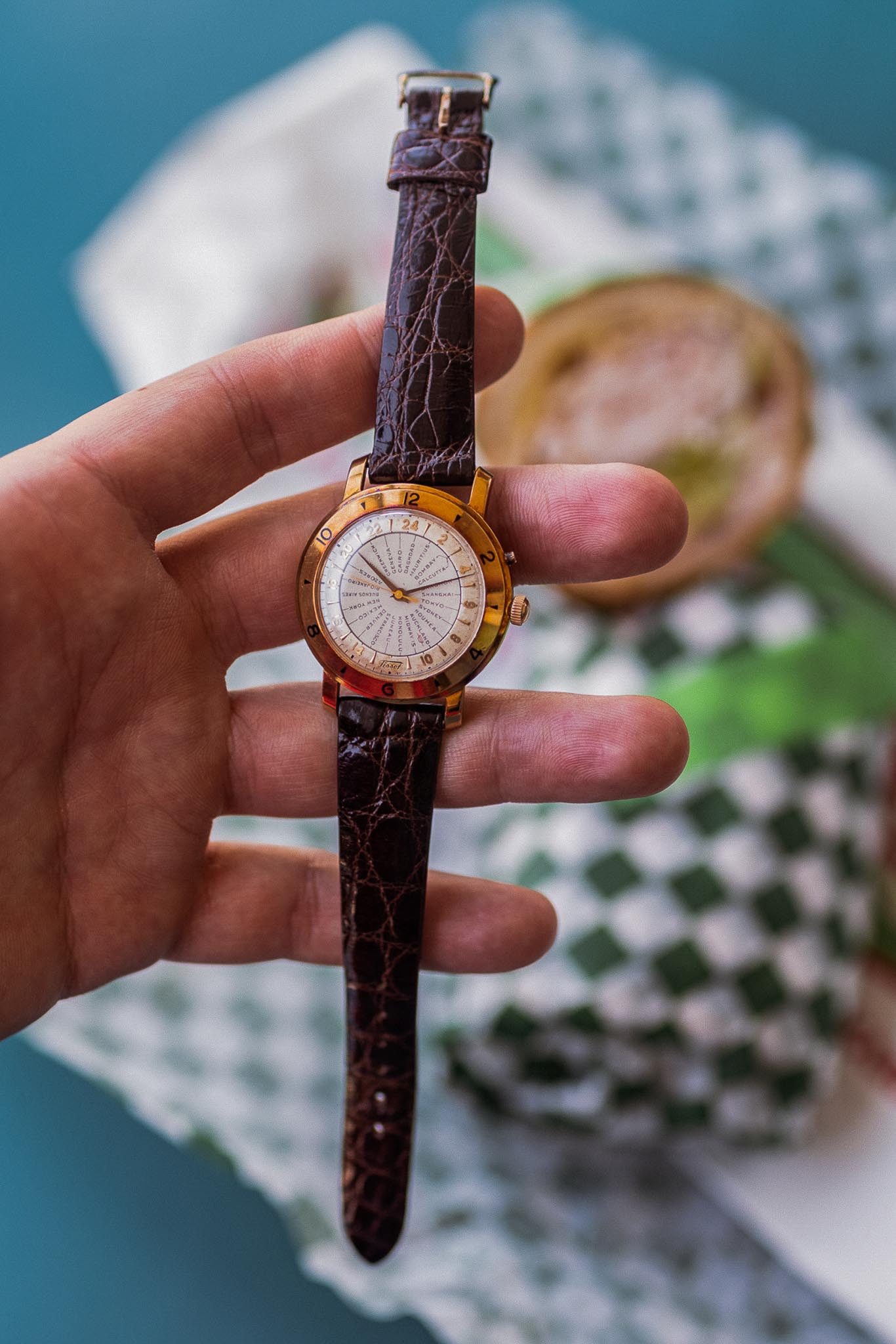 Vintage watch image up close on Dusan's arm