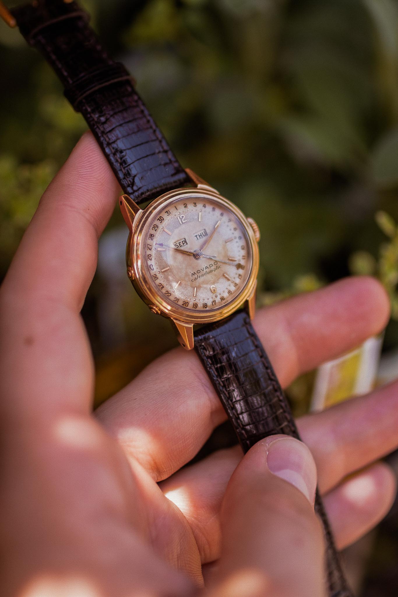 Vintage watch image up close on Dusan's arm
