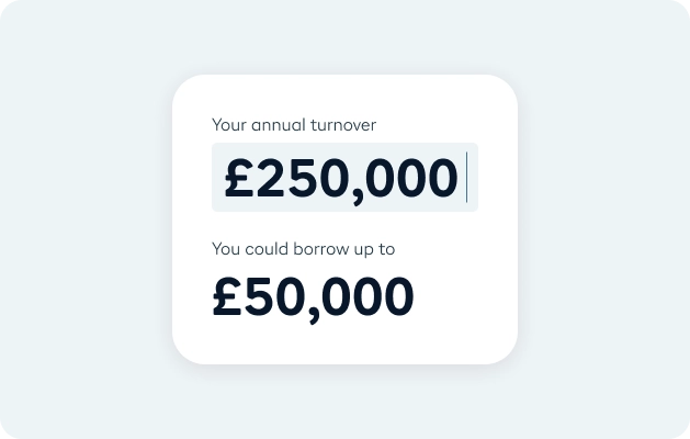 design showing that you can borrow up to 20% of your turnover when applying for a business with iwoca