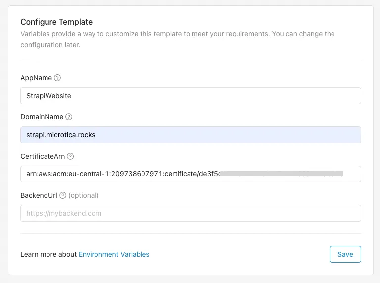 Configure template in Microtica\