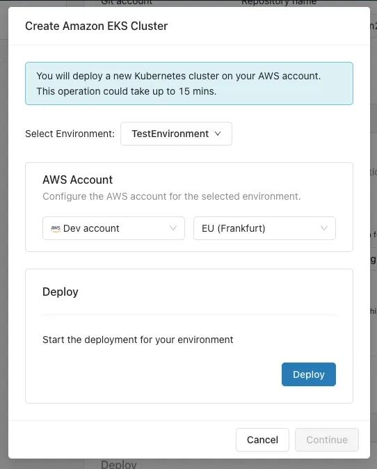 Create a new EKS cluster on the spot