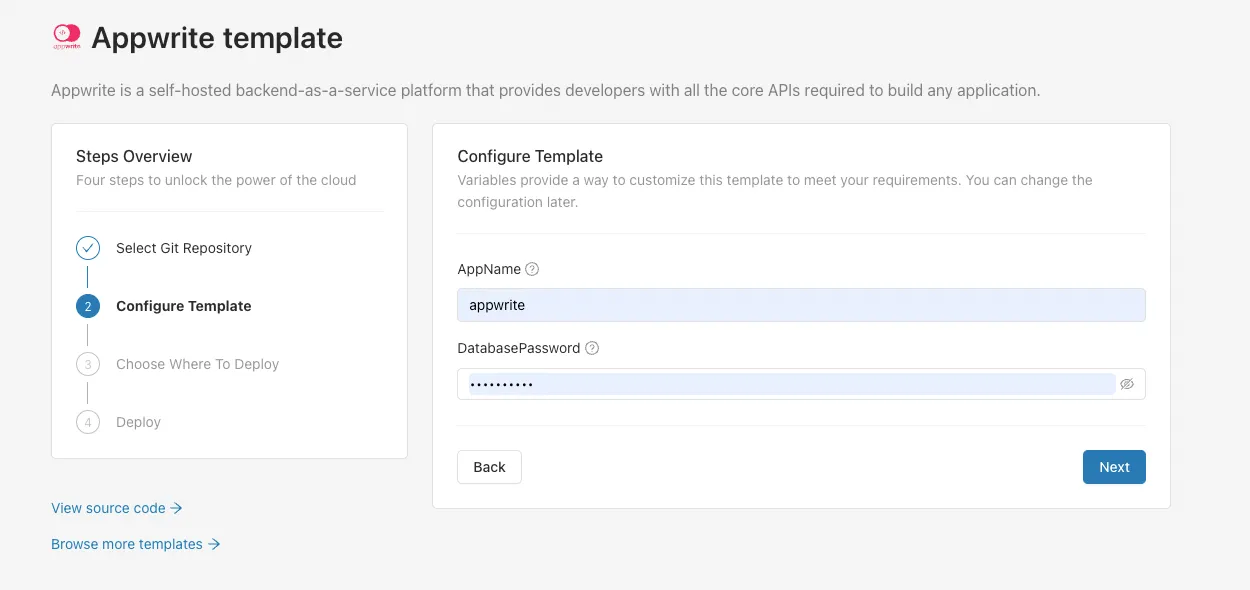 Configure Appwrite template