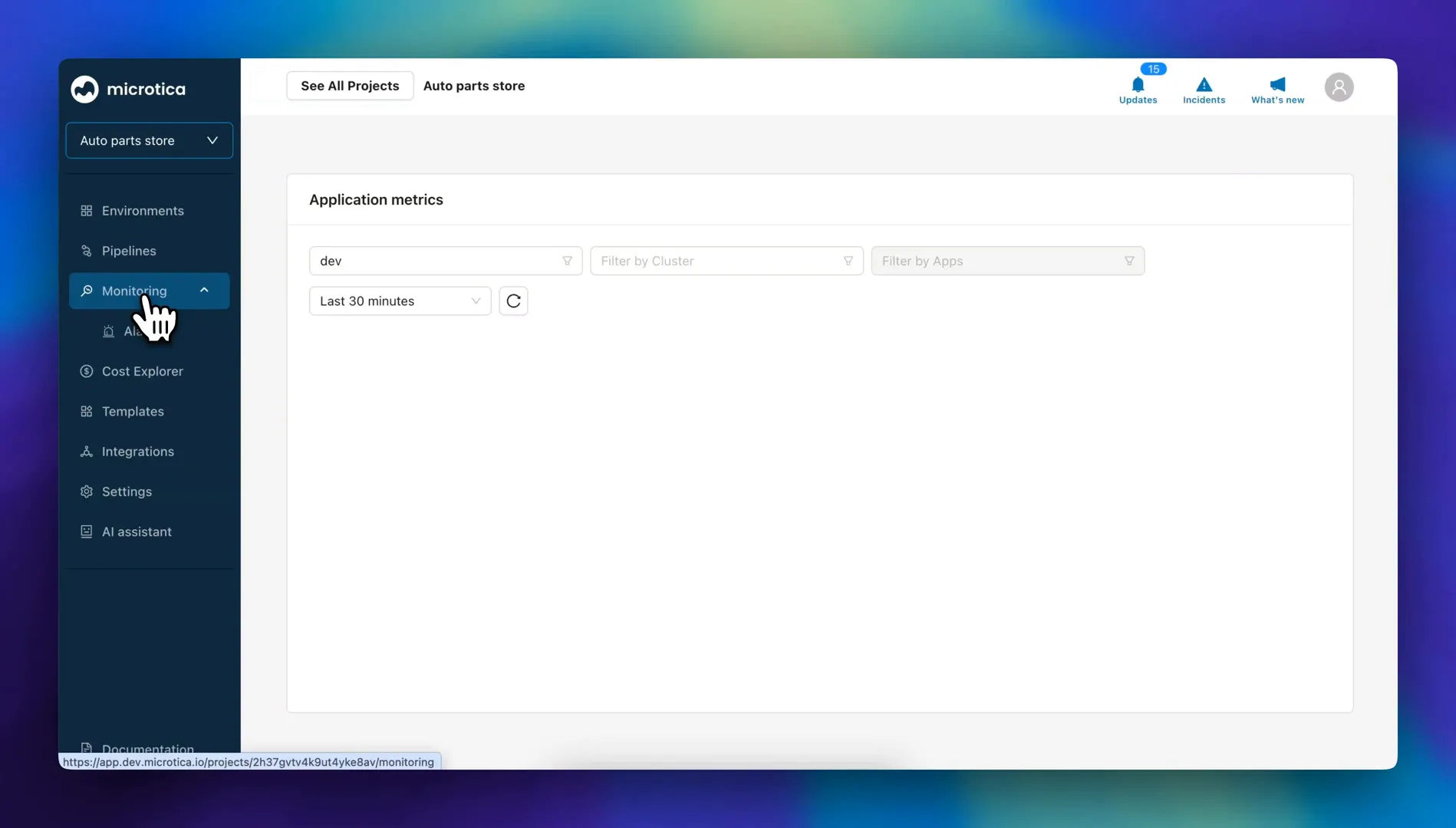 Microtica monitoring dashboard