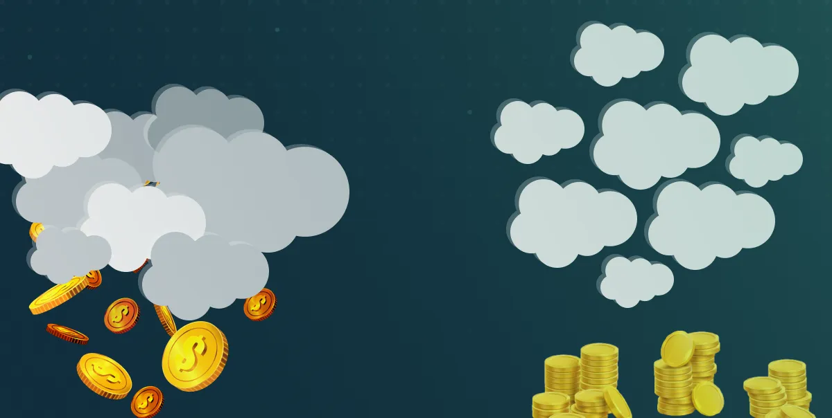 A diagram of showing a messy cloud optimization, and a well-organized cloud optimization
