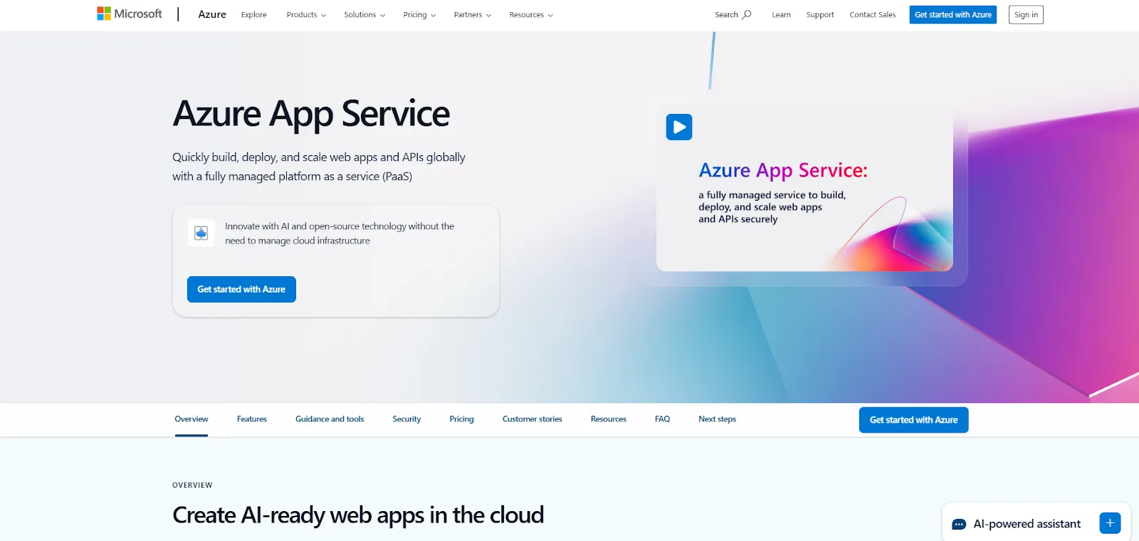 Microsoft Azure App Service Homepage