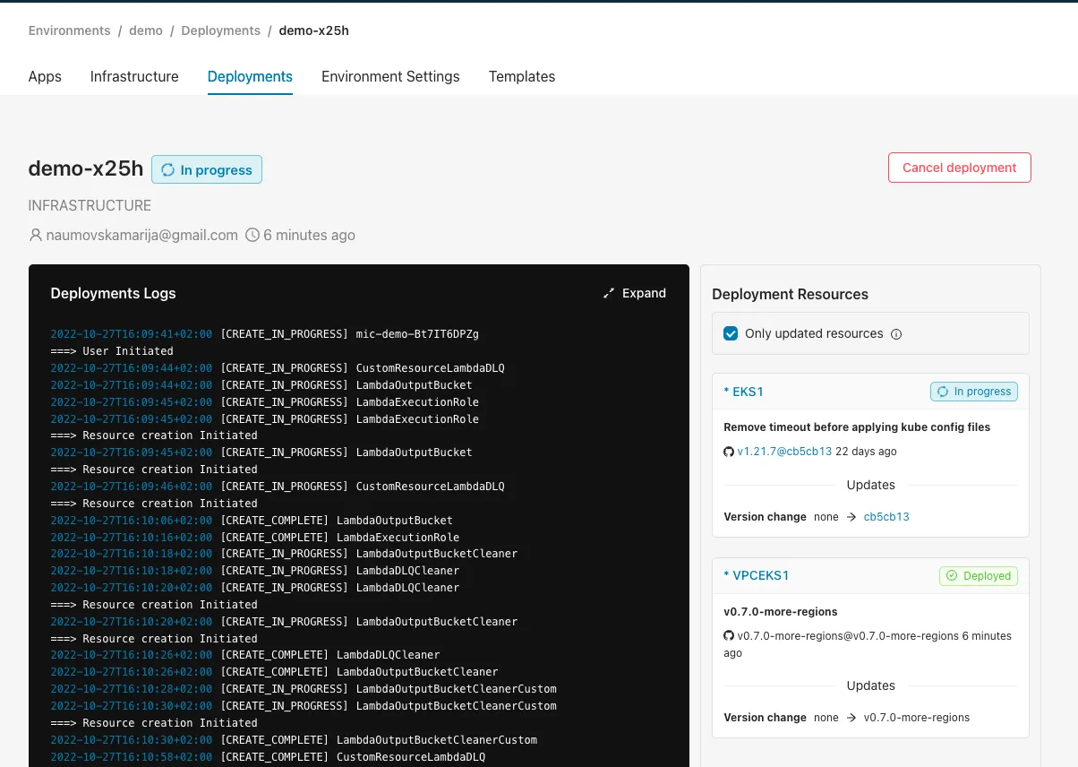 Deployment Logs in Microtica