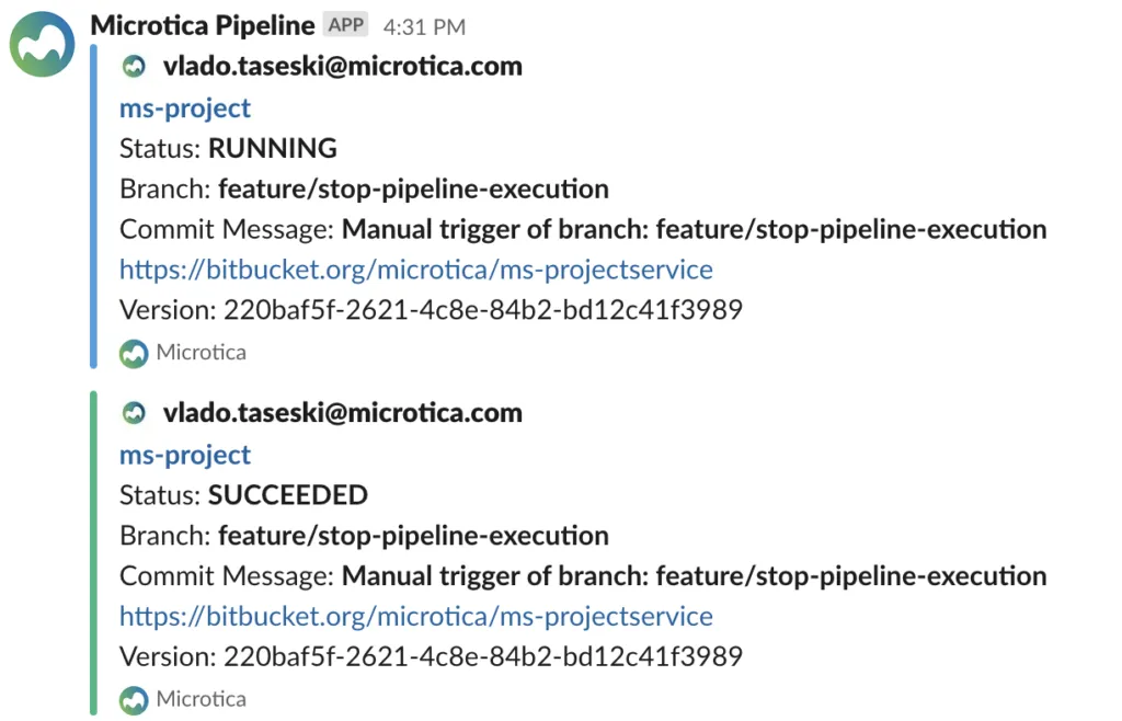 slack notifications builds
