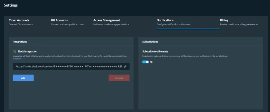 microtica portal settings